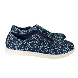 Spenco Slip On Shoes Floral Print Navy Blue Women Size 9 B Comfort Walking